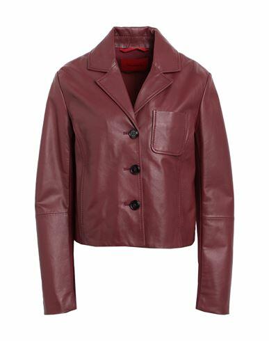 Max & co. Woman Jacket Burgundy Viscose, Polyamide, Elastane, Ovine leather Cover