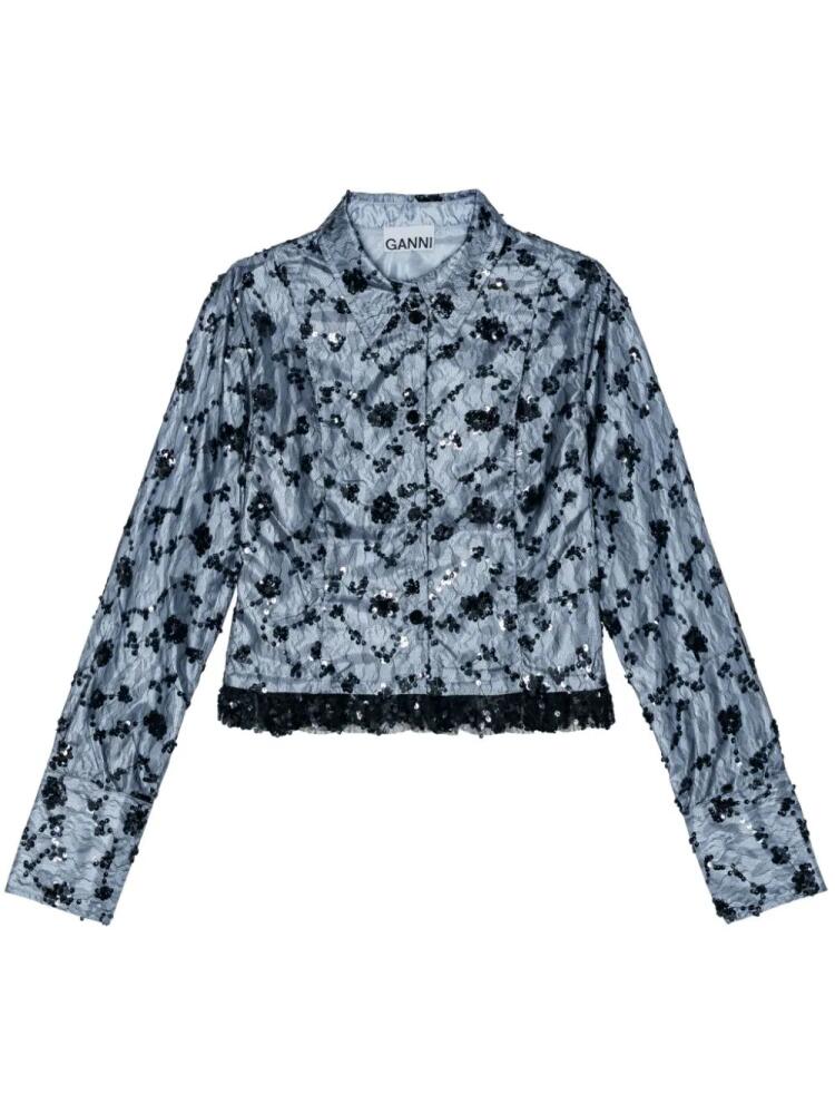 GANNI sequin-embellished cropped shirt - Blue Cover