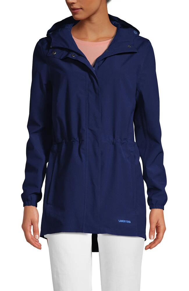 Lands' End Waterproof Hooded Packable Raincoat in Deep Sea Navy Cover