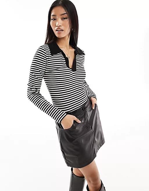 Nobody's Child Payton collared top in black and white stripe-Multi Cover