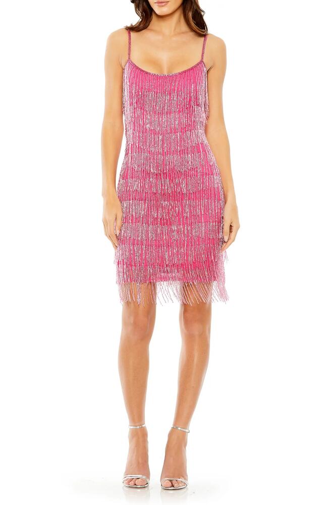 Mac Duggal Beaded Fringe Cocktail Minidress in Hot Pink Cover