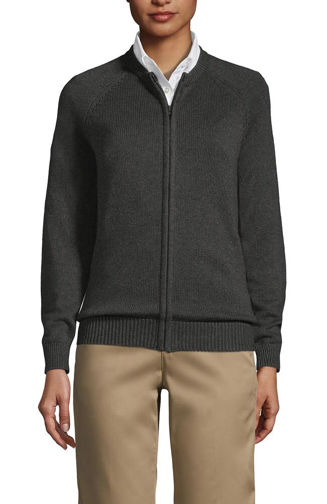 Lands' End School Uniform Cotton Modal Zip-front Cardigan Sweater in Coal Heather Cover