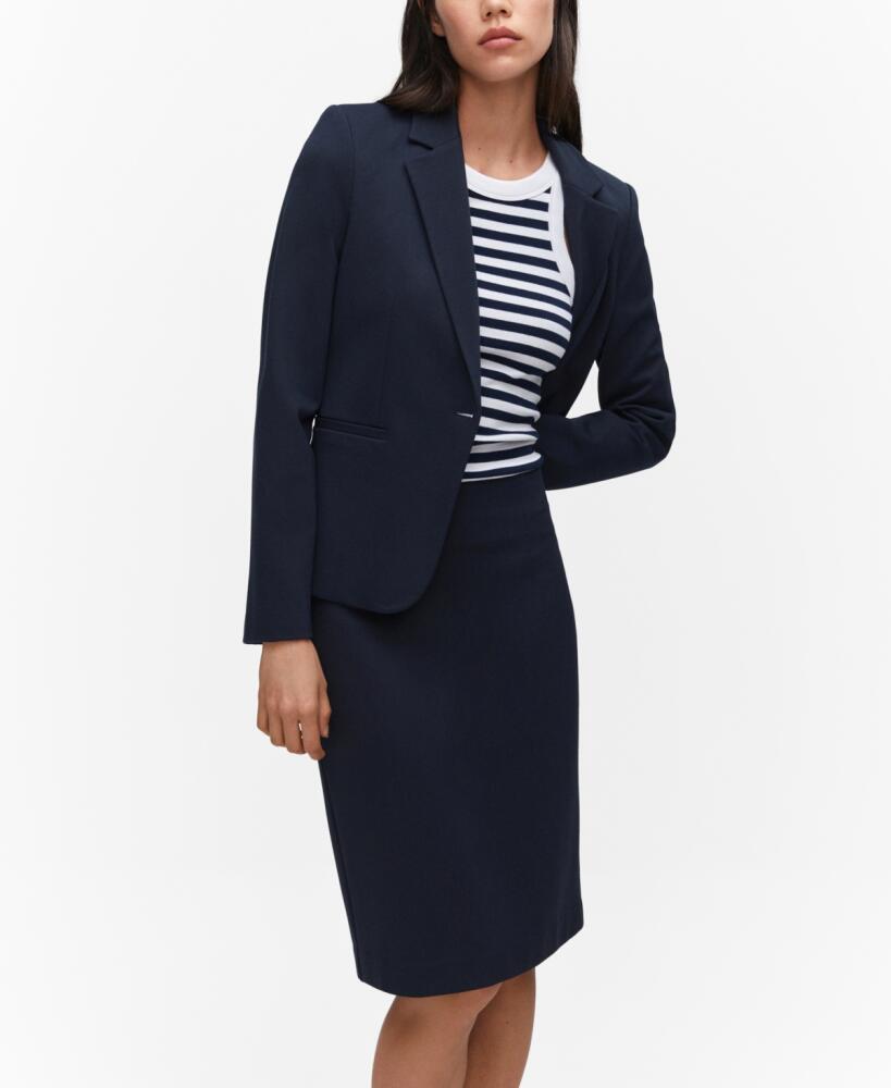 Mango Women's Blunt Stitch Fitted Blazer - Dark Navy Cover