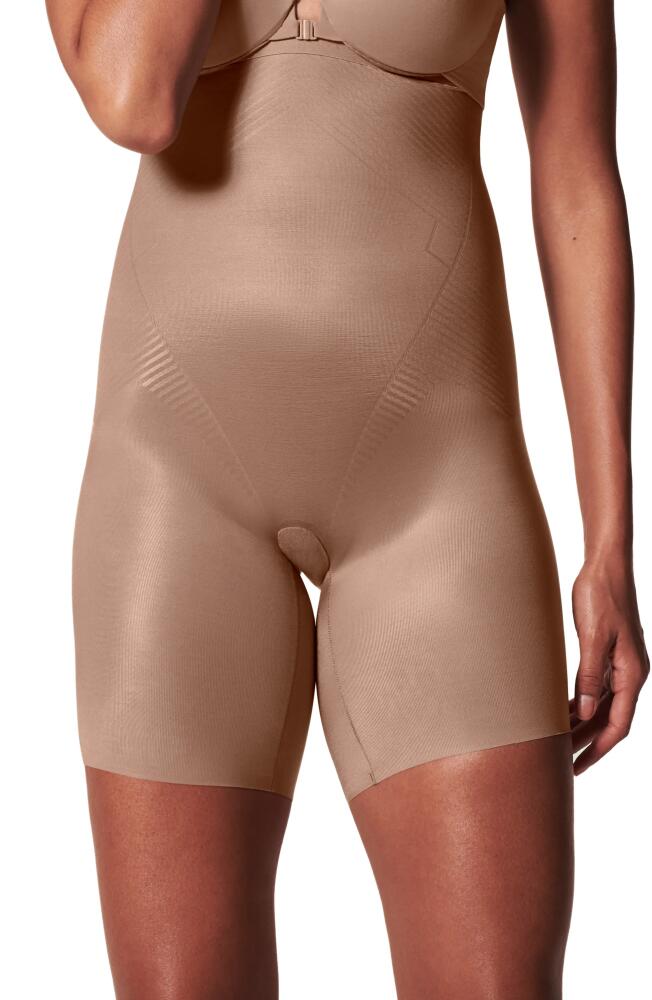 SPANX Thinstincts 2.0 High Waist Mid Thigh Shorts in Cafe Au Lait Cover