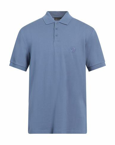 Giorgio Armani Man Polo shirt Slate blue Cotton, Elastane Cover