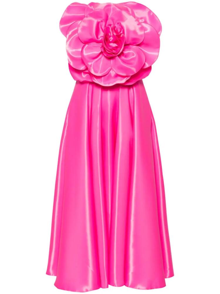 NISSA floral-appliqué taffeta midi dress - Pink Cover