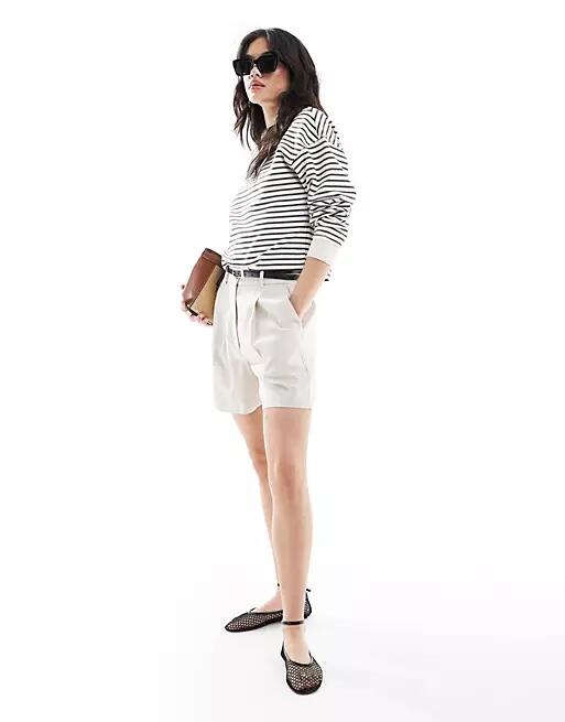 Mango cropped stripe sweatshirt in off white Cover