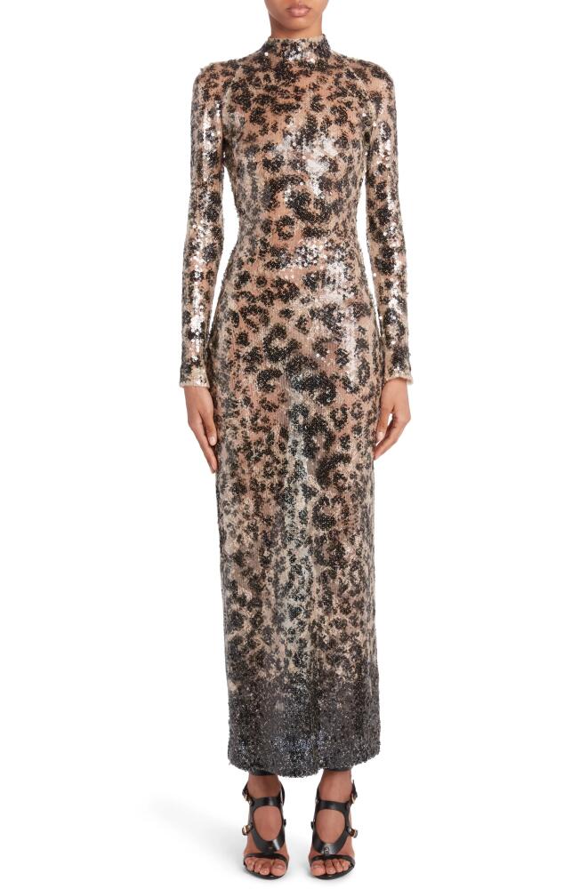 TOM FORD Sequin Leopard Print Long Sleeve Gown in Marron Glace Cover