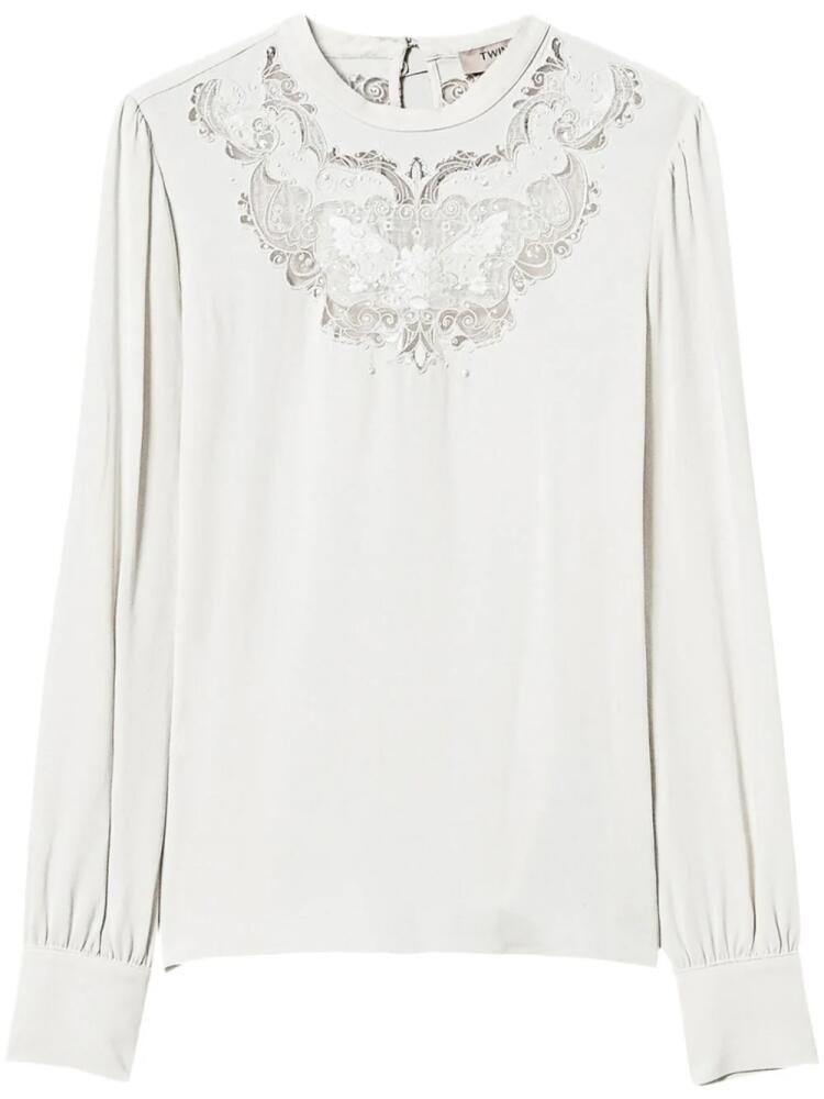 TWINSET floral-embroidered crepe blouse - White Cover