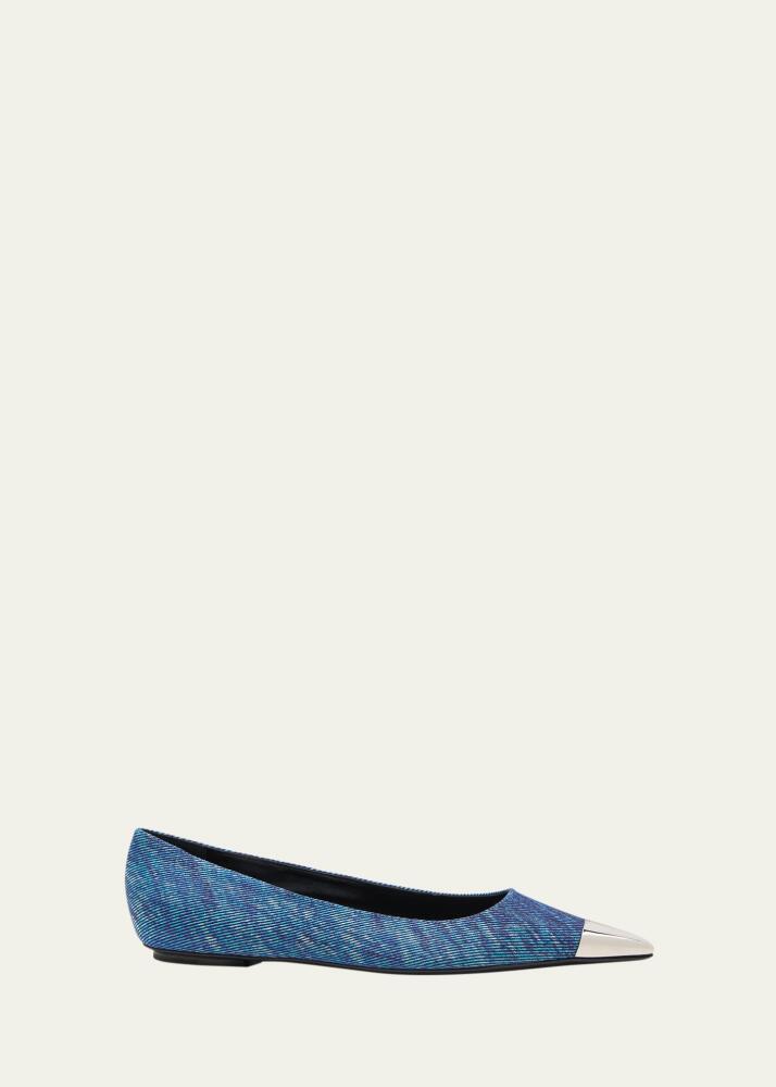 AREA x Sergio Rossi Printed Denim Metal-Toe Ballerina Flats Cover