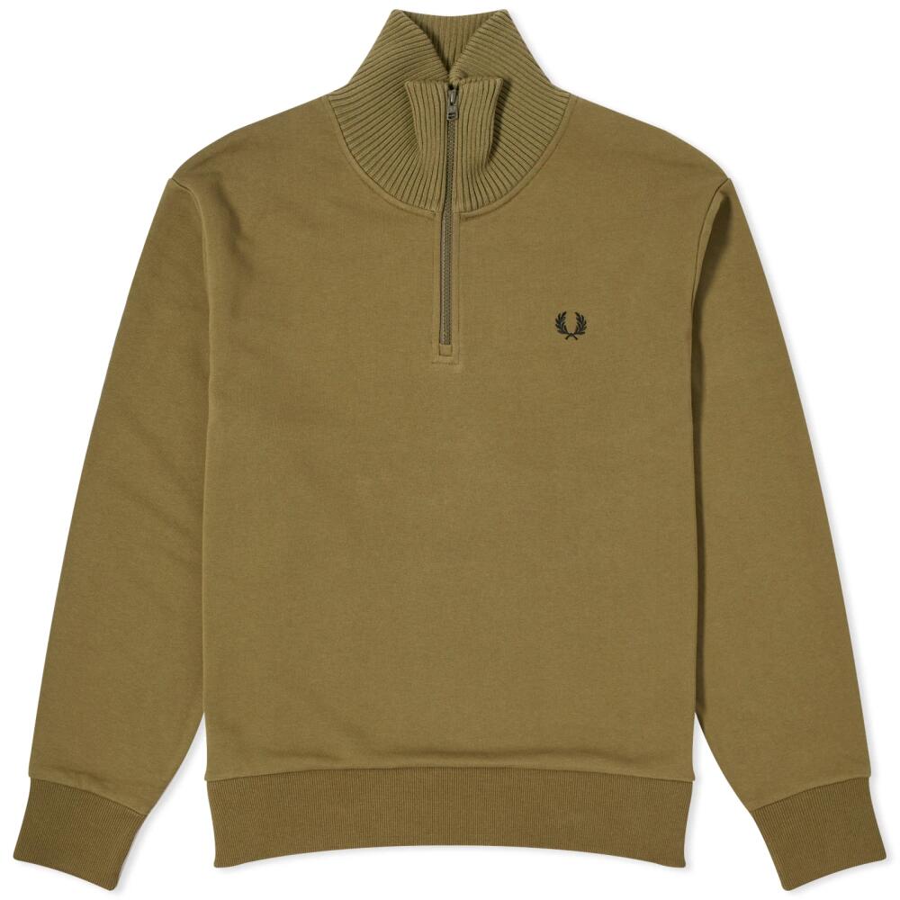 Fred Perry Men's Knitted Trim Zip Neck Sweatshirt in Uniform Green Cover