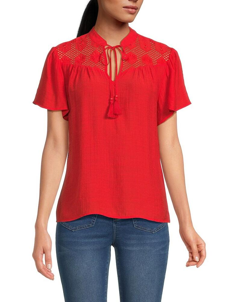 NANETTE nanette lepore Women's Slub Crochet Tie Top - Poppy Red Cover