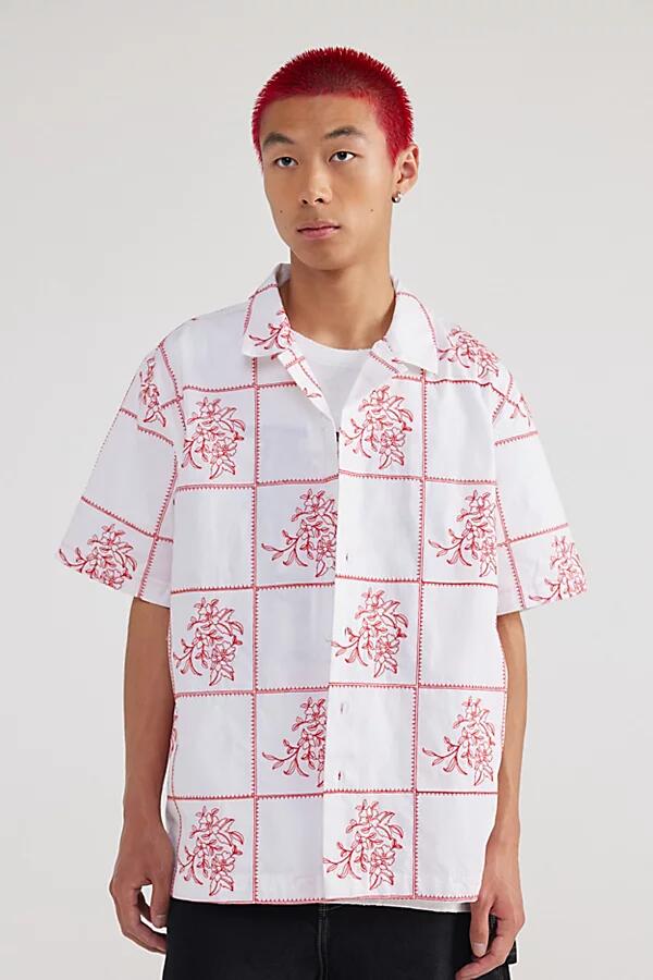 BDG Floral Windowpane Embroidered Shirt Top in Lucent/True Red Cover