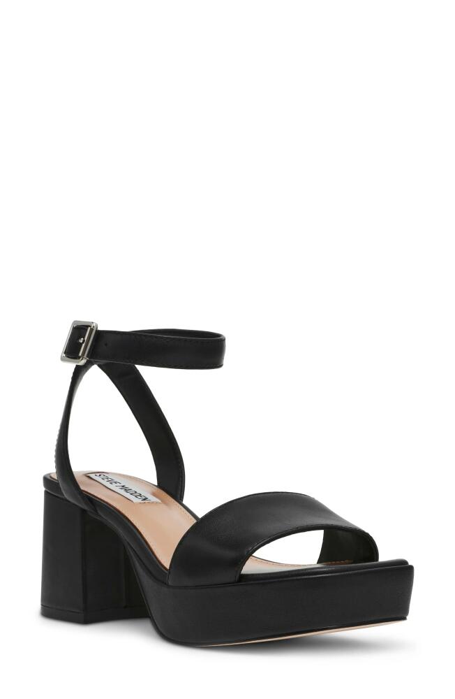 Steve Madden Mercerr Ankle Strap Platform Sandal in Black Leather Cover