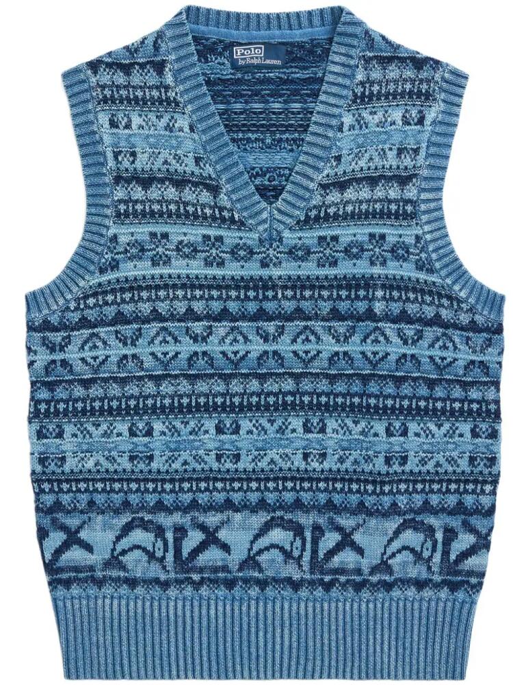 Polo Ralph Lauren Indigo Cotton Knit Vest - Blue Cover