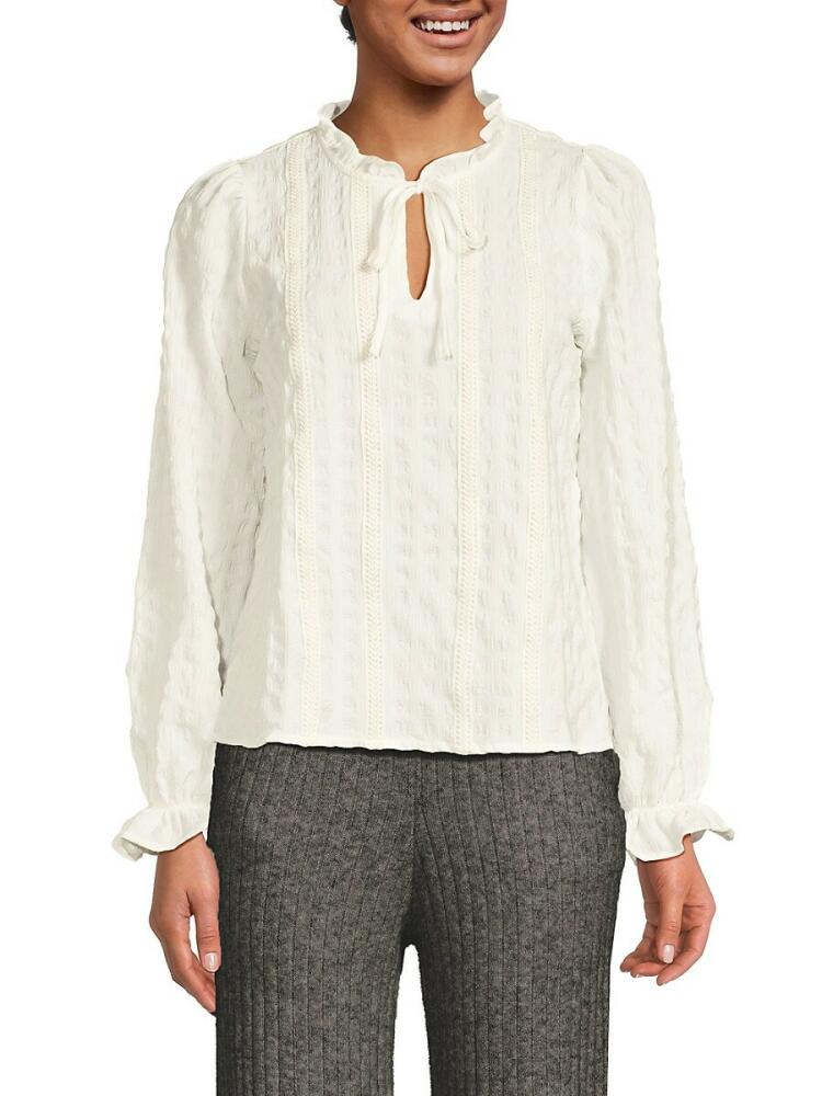 Bobeau Women's Ruffle Tie Blouse - White Cover