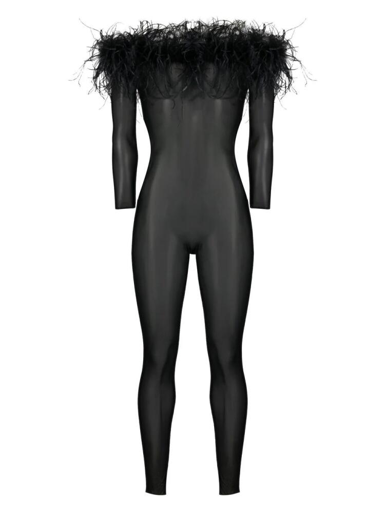 Oséree feather-trim stretch-jumpsuit - Black Cover