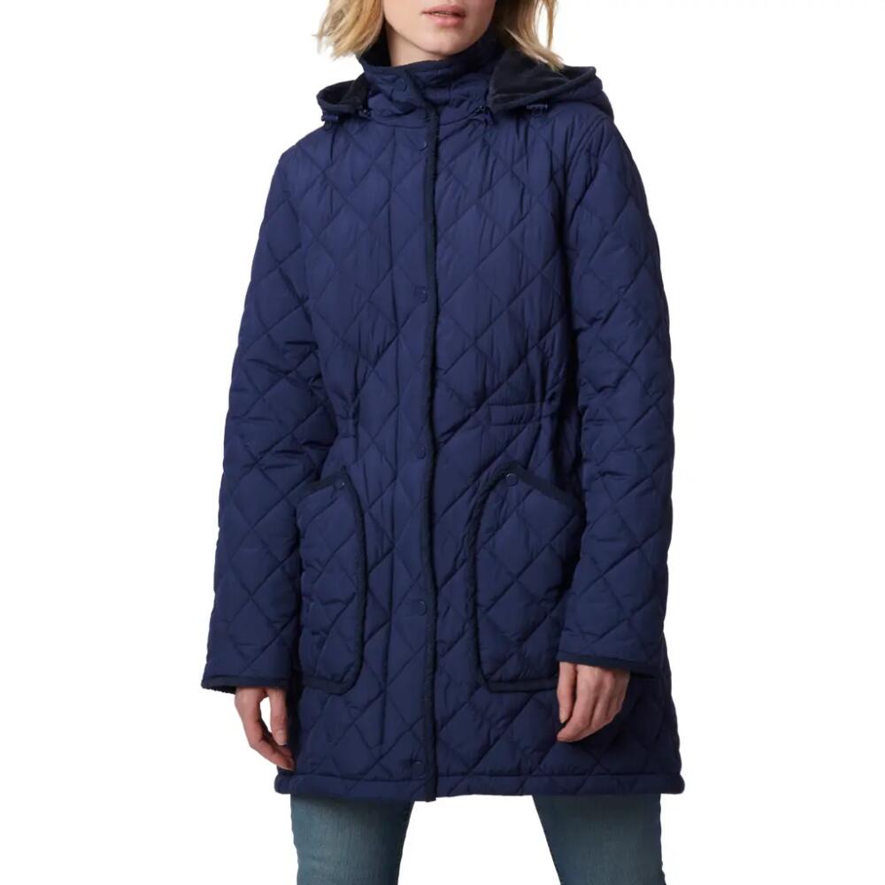 Bernardo Diamond Quilted Hooded Puffer Coat in Navy Cover