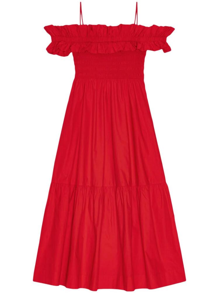 GANNI ruffled poplin midi dress - Red Cover