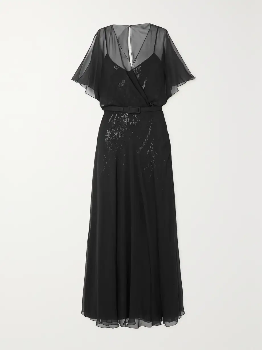 Ralph Lauren Collection - Romaine Cape-effect Embellished Silk-chiffon Maxi Dress - Black Cover