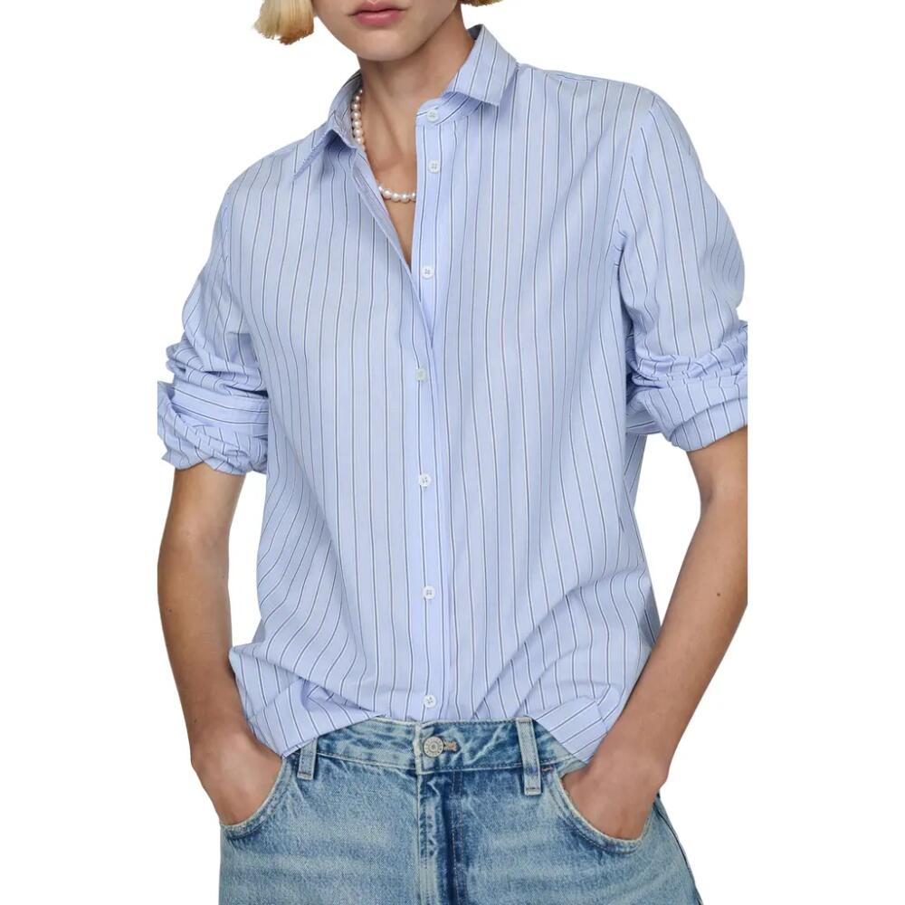 MANGO Stripe Regular Fit Button-Up Shirt in Sky Blue Cover