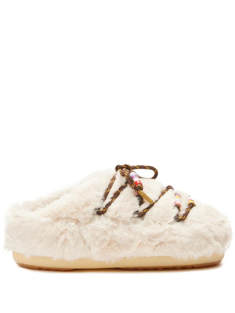 Moon Boot faux-fur beaded mules - White Cover