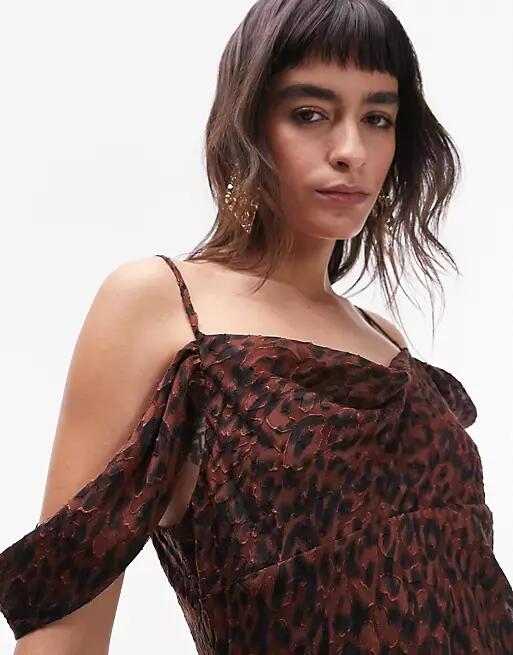 Topshop Premium off shoulder cami midi dress in animal jacquard print-Multi Cover