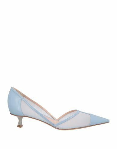 Giorgio Armani Woman Pumps Sky blue Leather, Textile fibers Cover