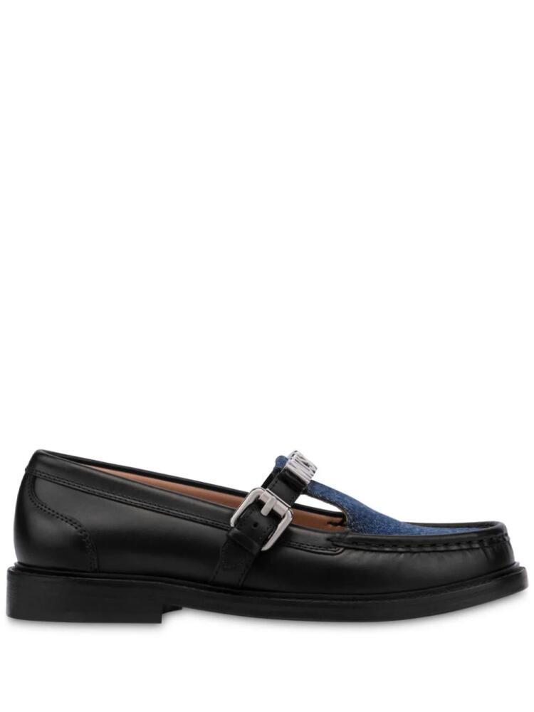 Moschino appliqué-logo leather loafers - Black Cover