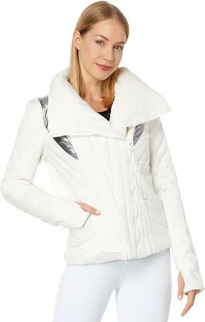 Blanc Noir Metallic Motion Panel Puffer (White) Women's Clothing Cover