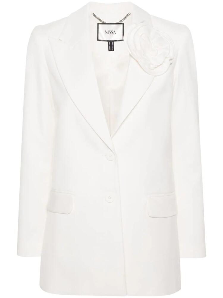 NISSA floral-appliqué single-breasted blazer - White Cover