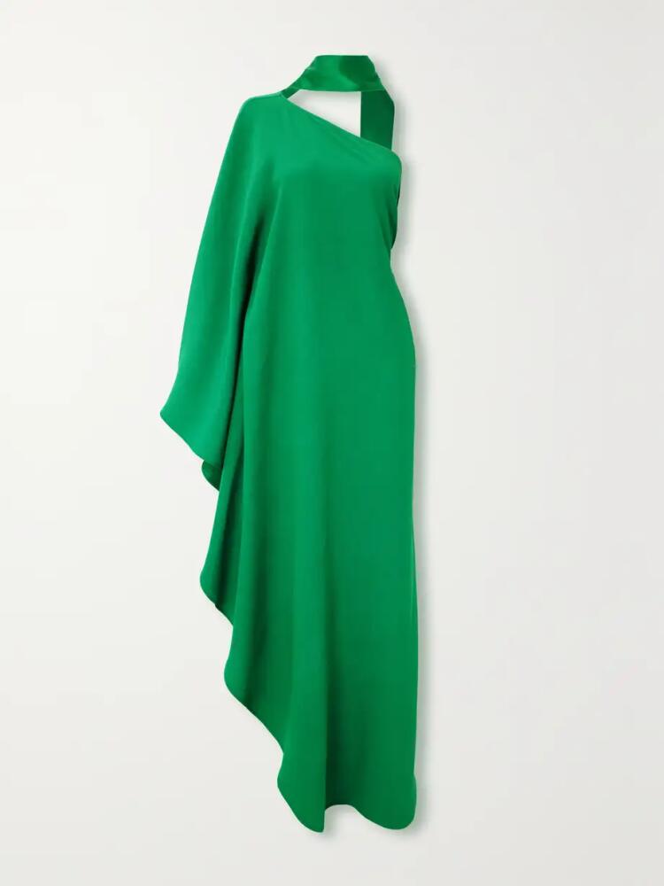 Taller Marmo - Bolkan Scarf-detailed One-shoulder Ruffled Crepe Gown - Green Cover