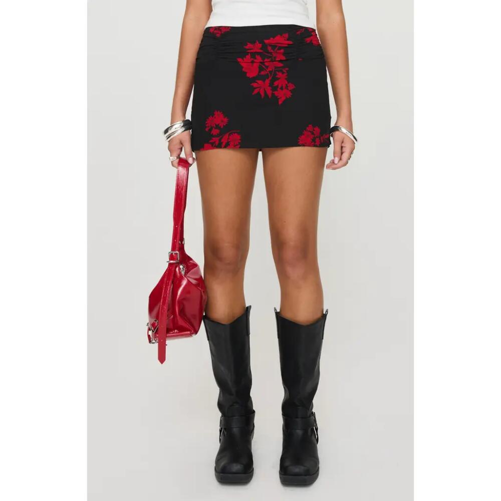 Princess Polly Rosales Floral Ruched Miniskirt in Black /Red Cover