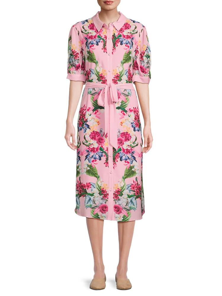 T Tahari Women's Floral Belted Midi Dress - Placed Rose Cover