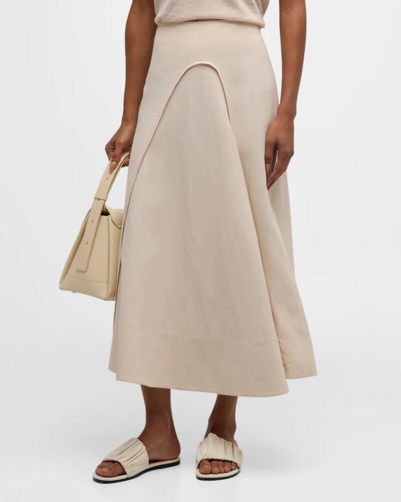 Co Curved-Seam A-Line Linen Midi Skirt Cover