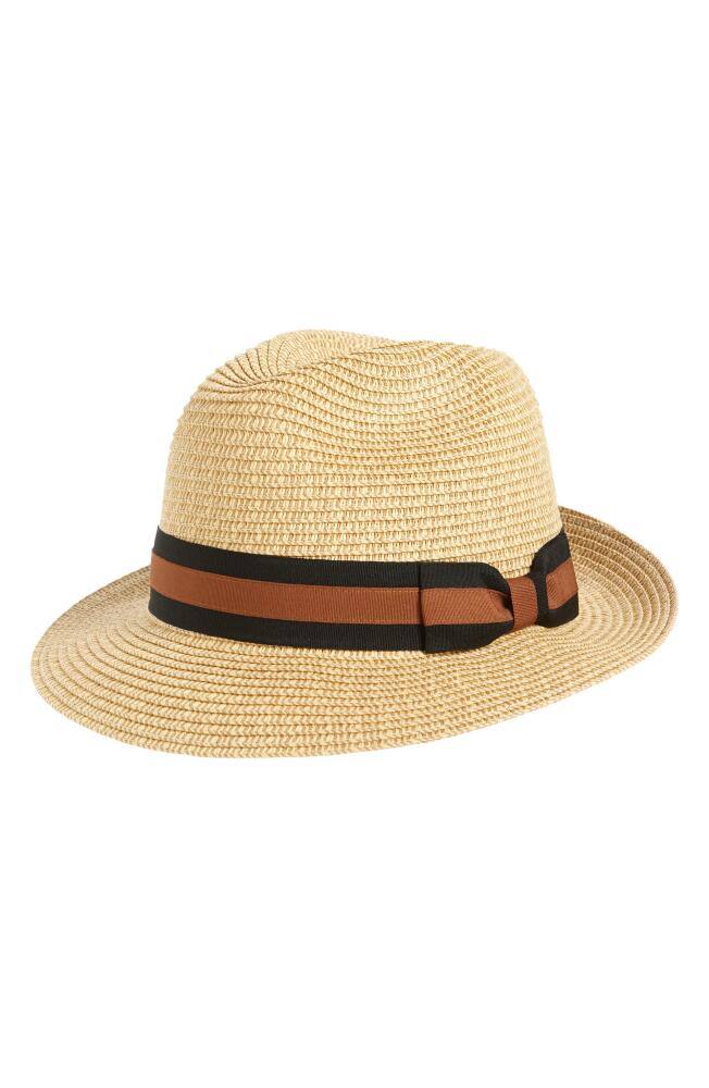 Nordstrom Classic Stripe Ribbon Fedora in Tan Natural Combo Cover