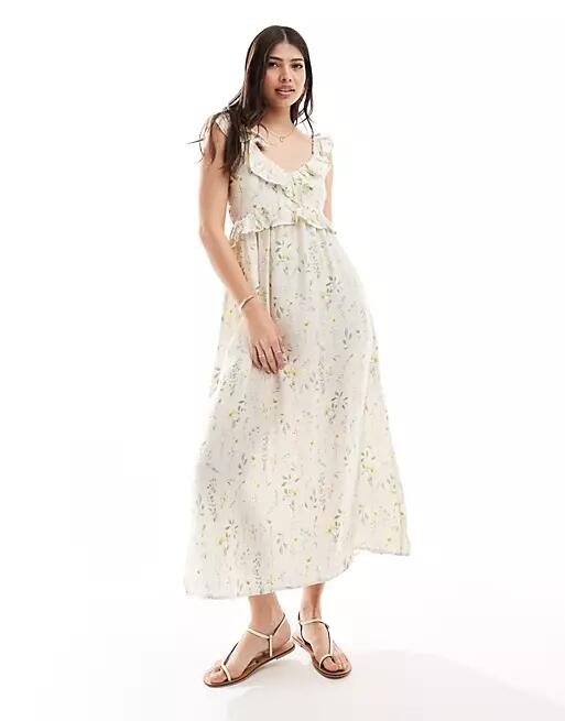 Vero Moda frill maxi dress with v neckline in delicate floral-White Cover