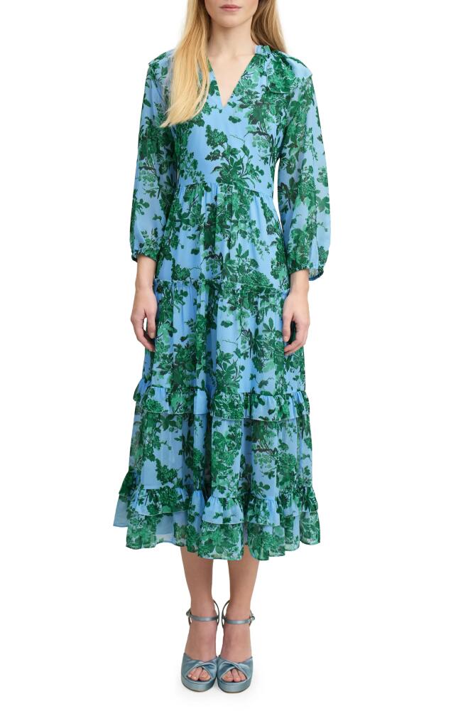 LK Bennett Eleanor Print Long Sleeve Ruffle Maxi Dress in Blue Cover