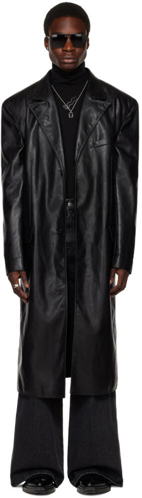 LU'U DAN Black Peaked Lapel Leather Coat Cover