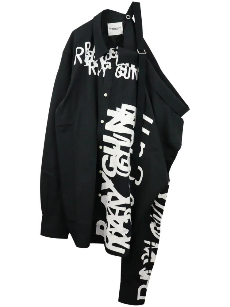 Takahiromiyashita The Soloist slogan-print one-shoulder shirt - Black Cover