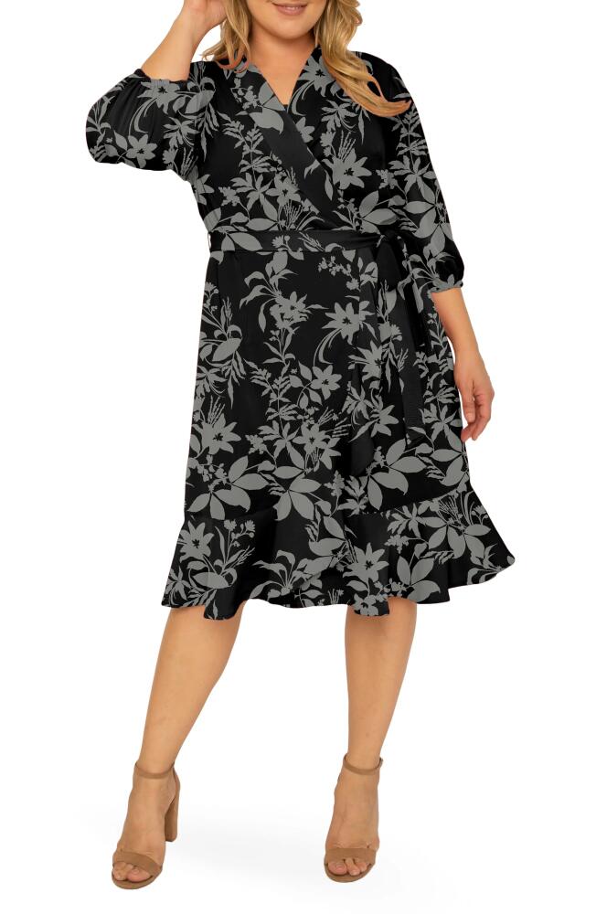 Standards & Practices Kylie Ruffle Wrap Dress in Black Grey Cover