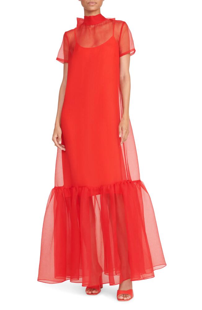 STAUD Calluna Ruffle Hem Organza Gown in Red Rose Cover