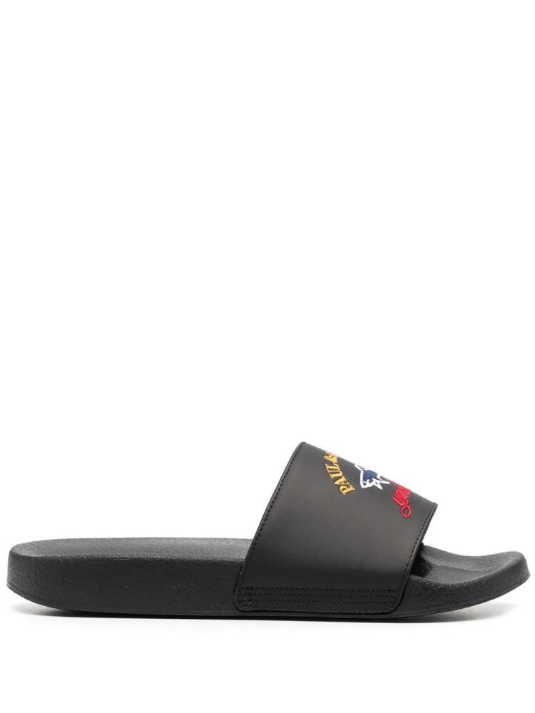 Paul & Shark logo-embroidered leather slides - Black Cover