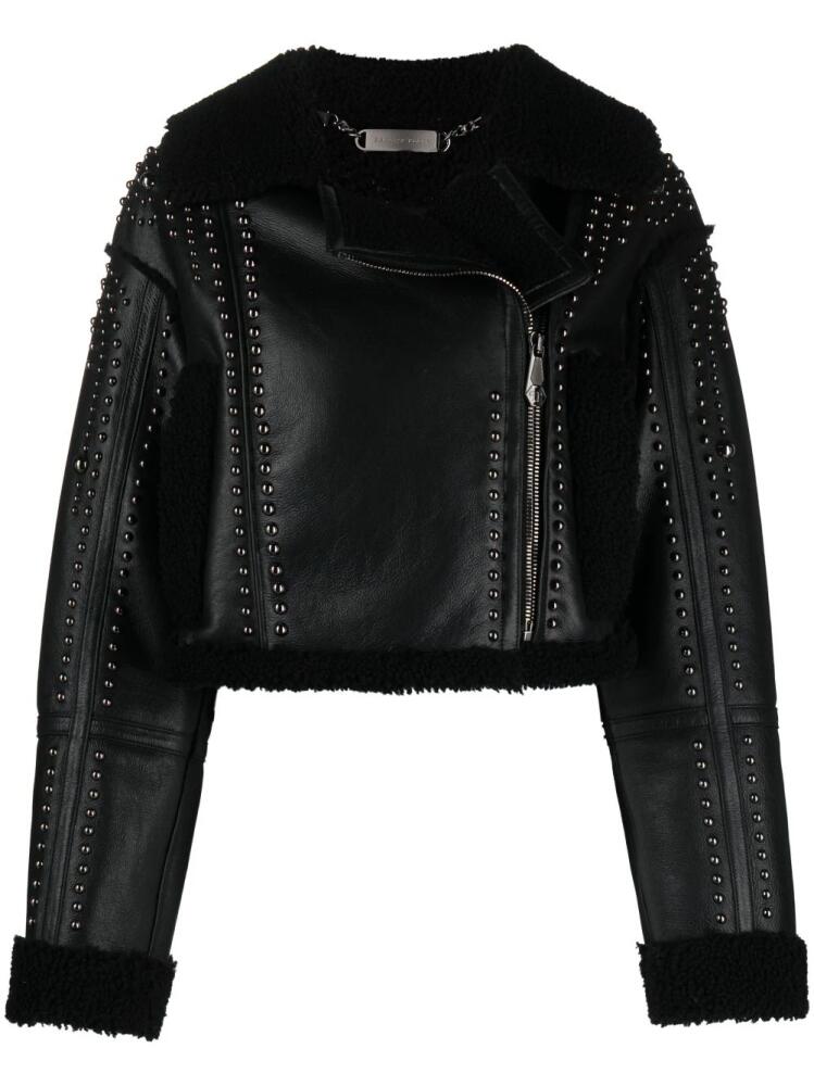 Philipp Plein shearling cropped leather jacket - Black Cover