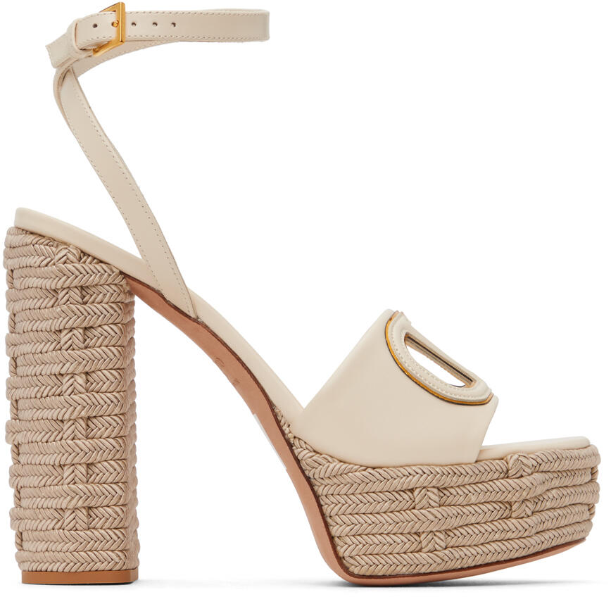 Valentino Garavani Beige VLogo Cutout Heeled Sandals Cover