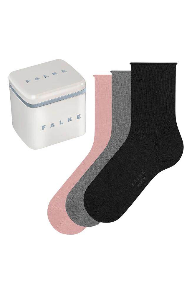 Falke Happy Assorted 3-Pack Crew Socks Gift Box in Light Grey/Blossom/Black Cover