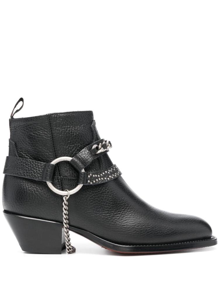 Sonora 50mm chain-embellished leather boots - Black Cover