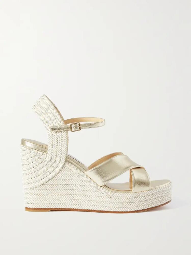 Jimmy Choo - Dellena 100 Metallic Leather Espadrille Wedge Sandals - Neutrals Cover