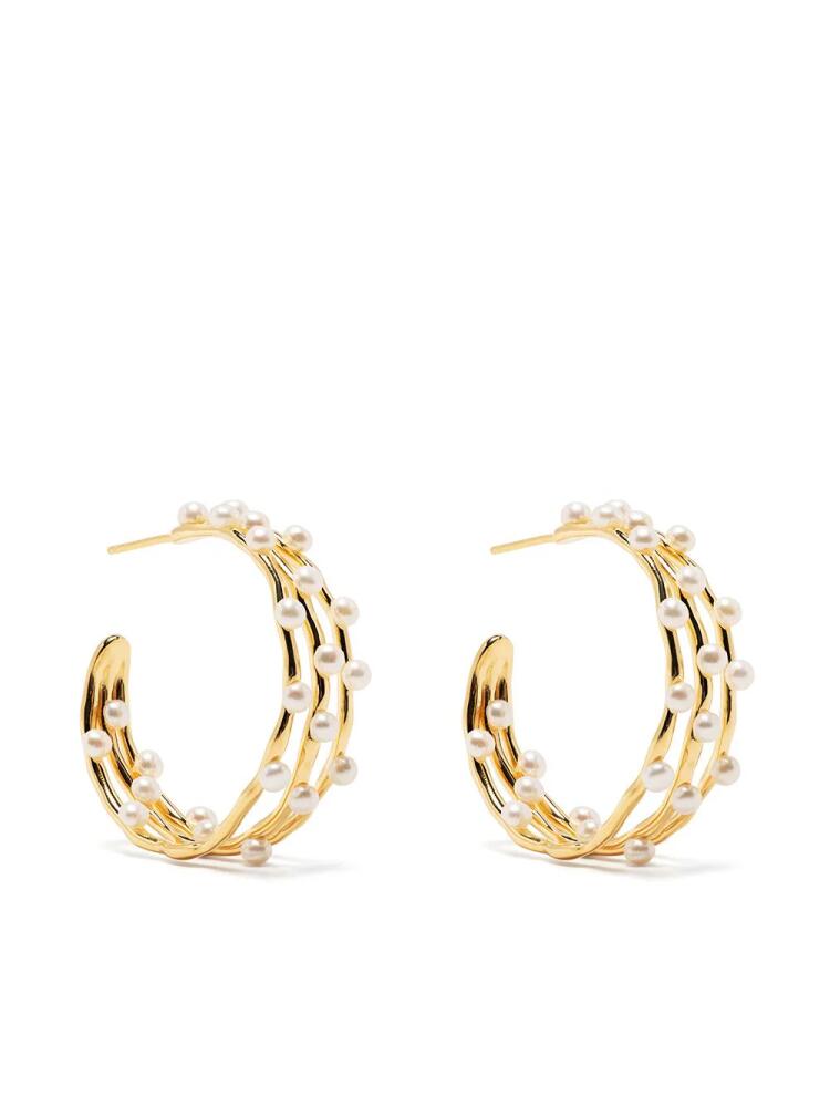 DOWER AND HALL pearl triple-row hoop earrings - Gold Cover