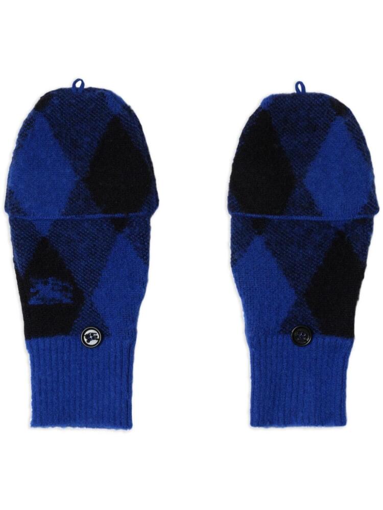 Burberry argyle-pattern wool mittens - Blue Cover